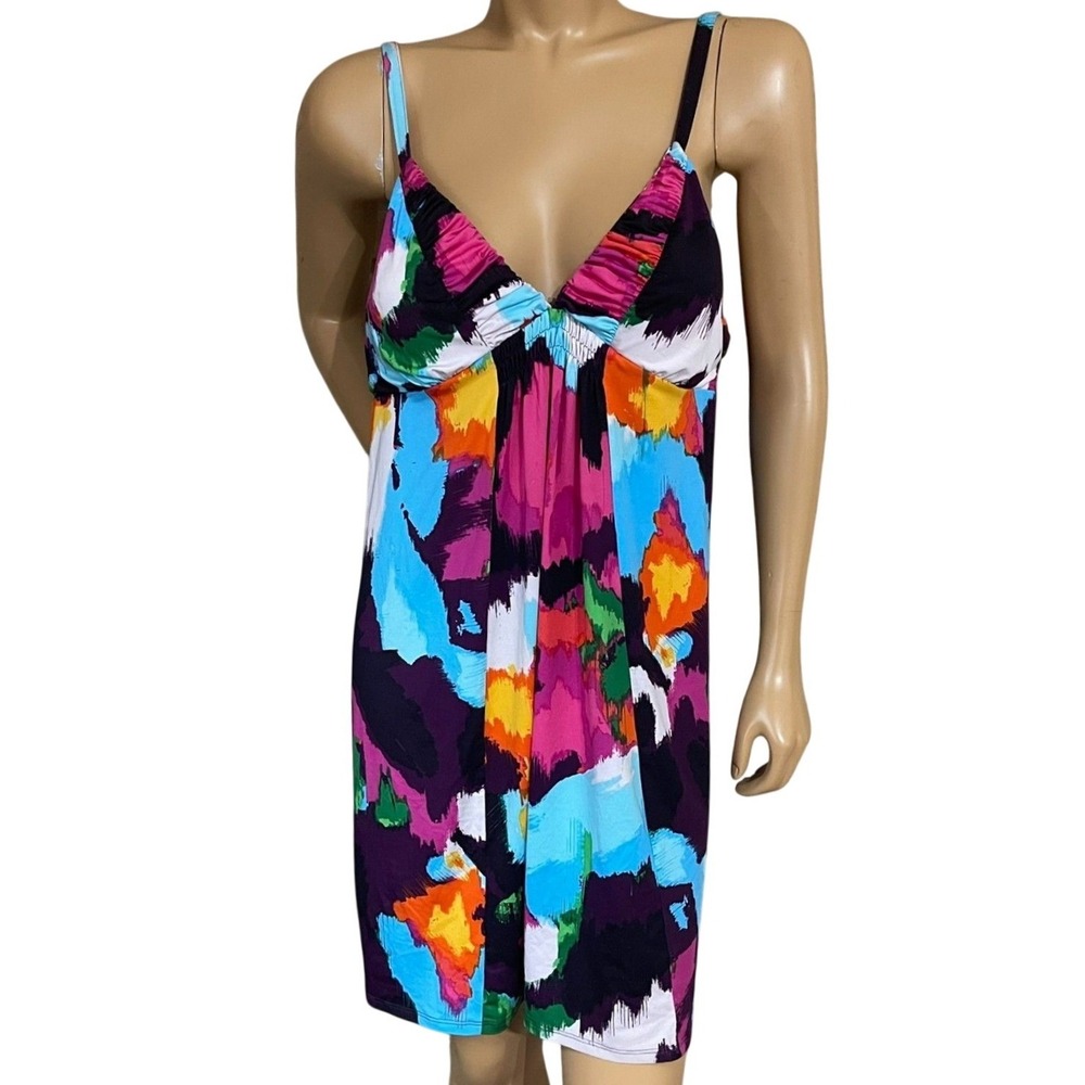 Half Moon Multicolor Abstract Print Empire Waist Dress XL Adjustable Straps